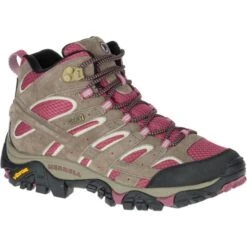 MERRELL Women's Moab 2 Mid Waterproof Hiking Boots, Boulder/ Blush
