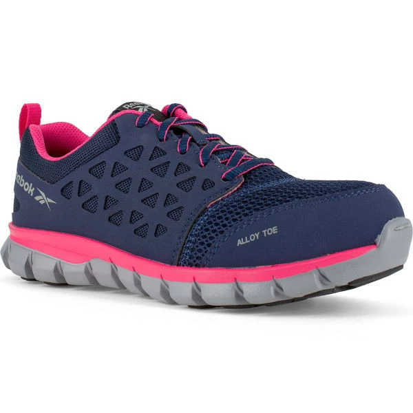 REEBOK WORK Women's Sublite Cushion Work Alloy Toe Athletic Oxford Sneakers, Navy/Pink 1 REEBOK WORK Women's Sublite Cushion Work Alloy Toe Athletic Oxford Sneakers, Navy/Pink