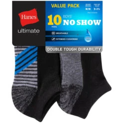 HANES Boys' Ultimate No Show Socks, 10-Pack -All Shoe Shop 2084131 001 alt2
